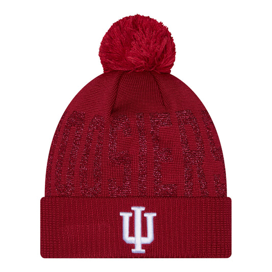 Indiana Hoosiers New Era Hoosiers Shimmer Pom Ladies Knit Hat – Red - Front View