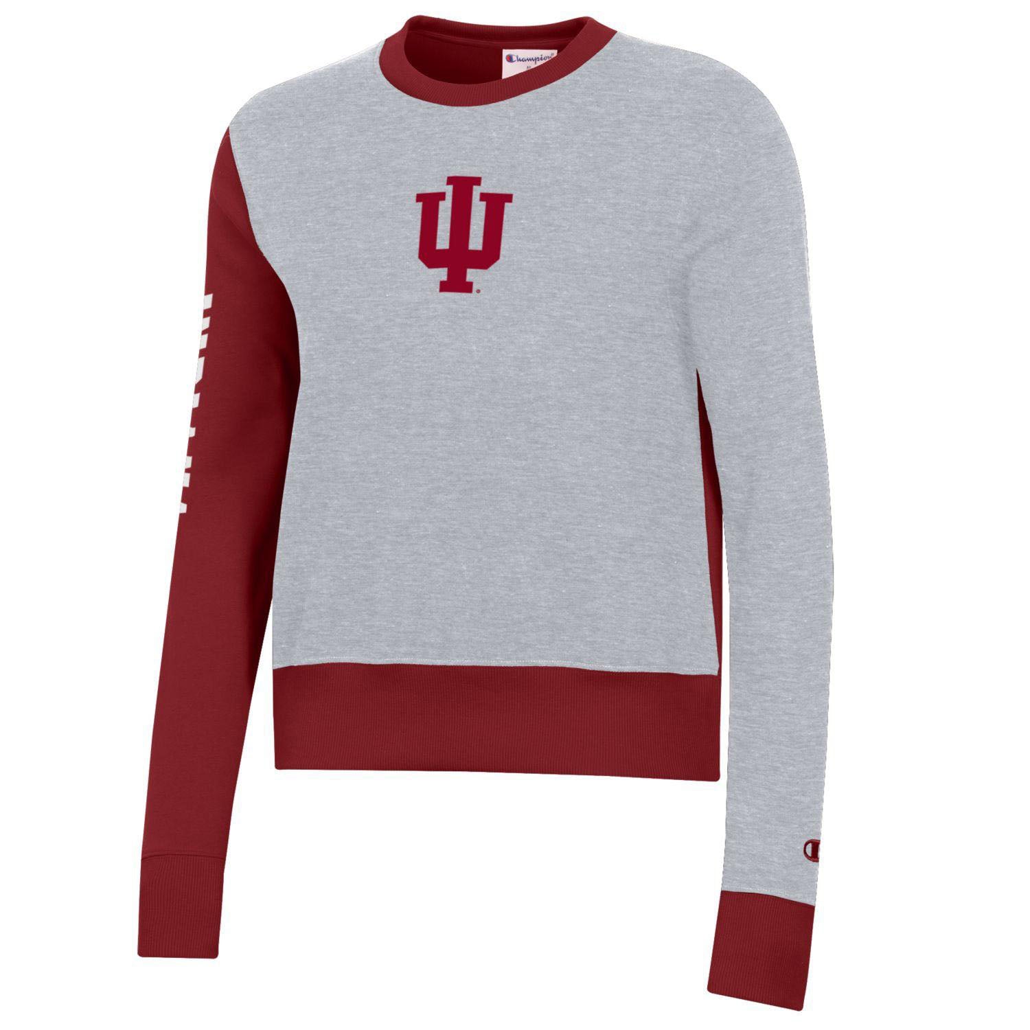 Ladies Indiana Hoosiers Superfan Home & Away Grey and Crimson Crew Sweatshirt - Front View