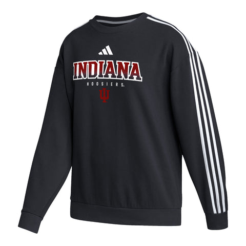 Ladies Indiana Hoosiers Adidas 3-Stripe Spray Wordmark Black Crew Sweatshirt - Front View