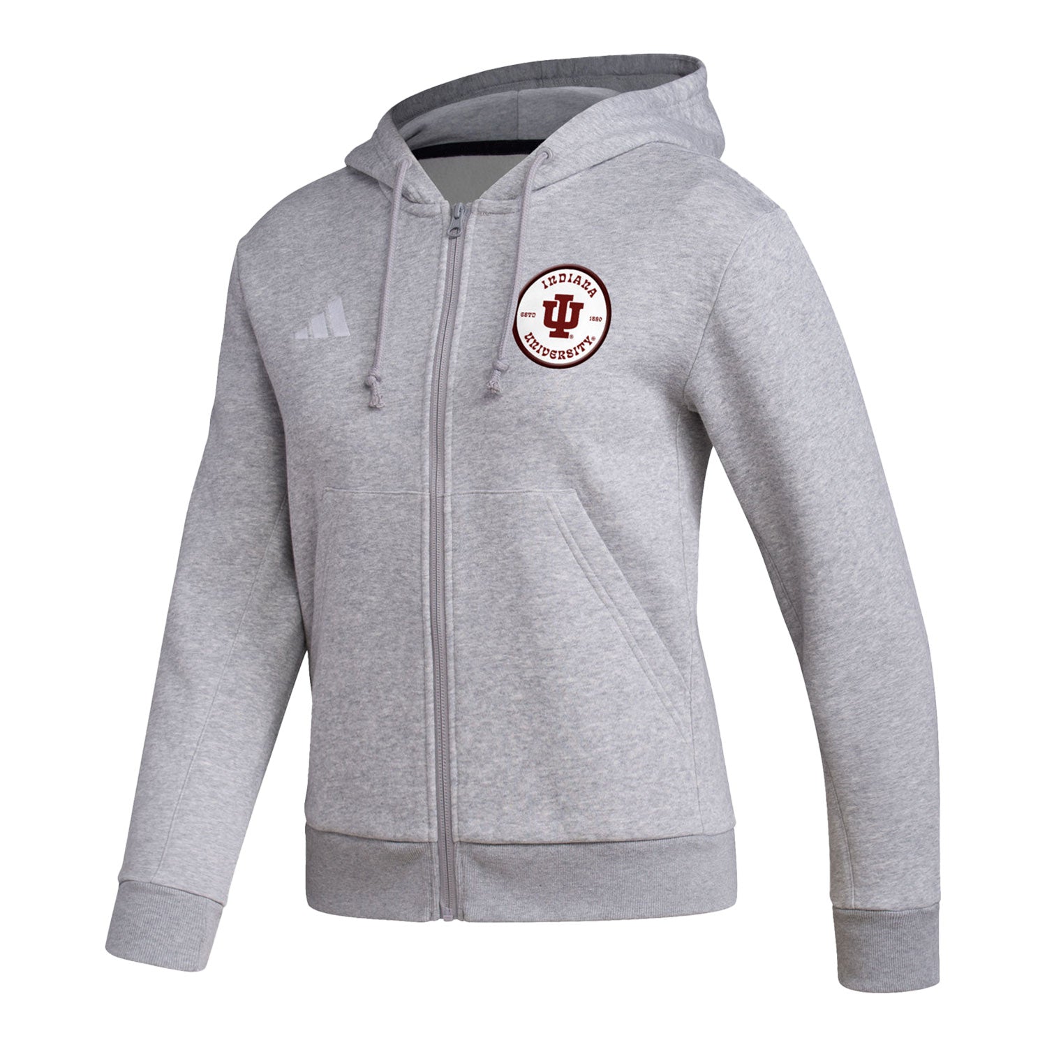 Ladies Indiana Hoosiers Adidas In The Groove Grey Full Zip Hooded Sweatshirt - Front View