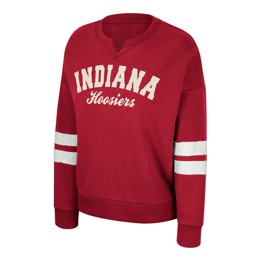 Ladies Indiana Hoosiers Perfect Date Crimson Crew Sweatshirt - Front View