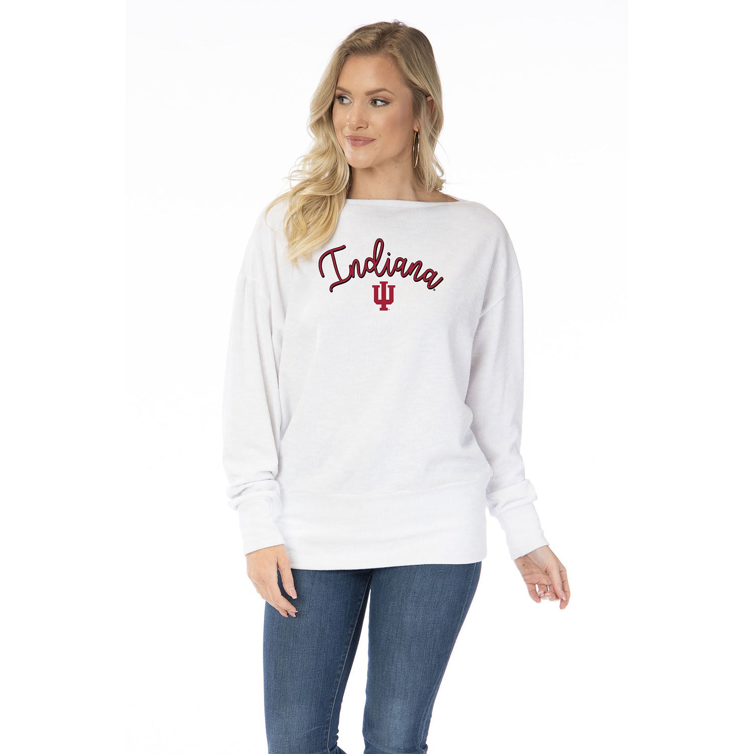 Ladies Indiana Hoosiers Lainey Rib Knit White Tunic - Front View