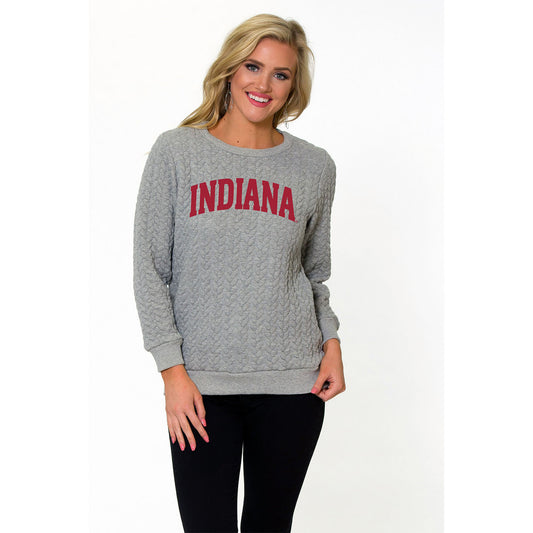 Ladies Indiana Hoosiers Kinsley Quilted Grey Sweatshirt - Front View