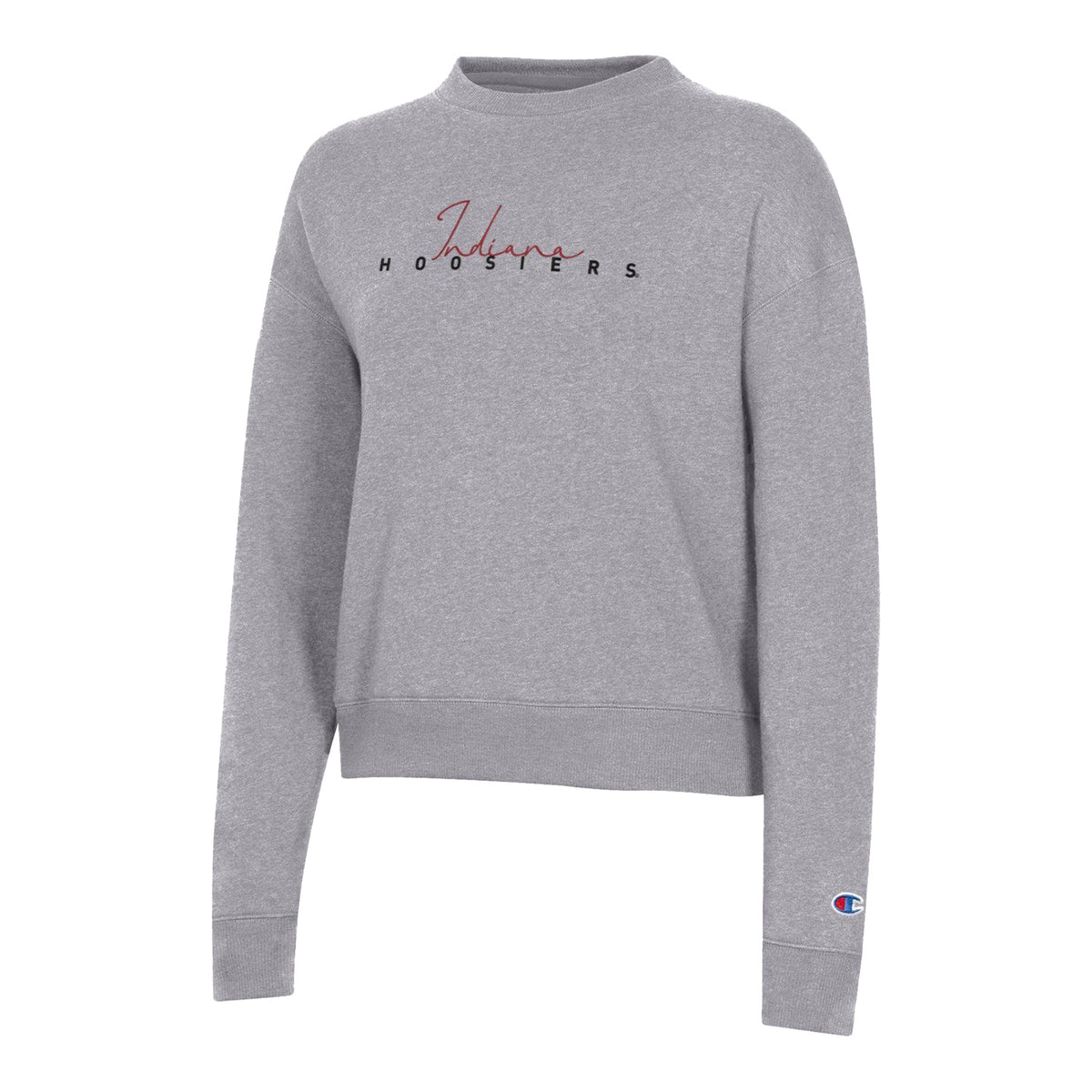 Ladies Indiana Hoosiers Triumph Long Sleeve Grey Fleece Crew - Front View