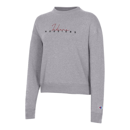 Ladies Indiana Hoosiers Triumph Long Sleeve Grey Fleece Crew - Front View