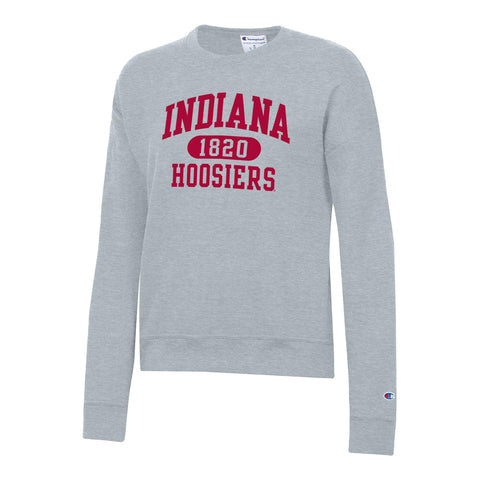 Ladies Indiana Hoosiers Powerblend® Wordmark Grey Crew Sweatshirt - Front View