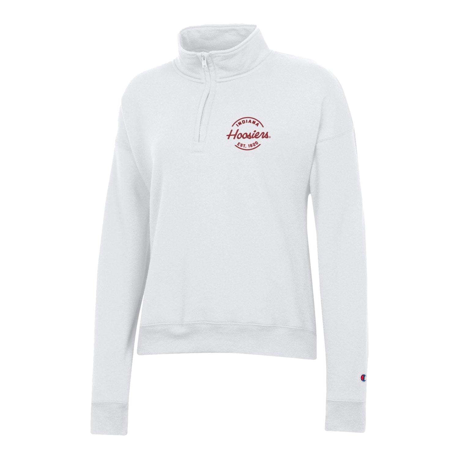 Ladies Indiana Hoosiers  Powerblend® Embroidered White 1/4 Zip - Front View