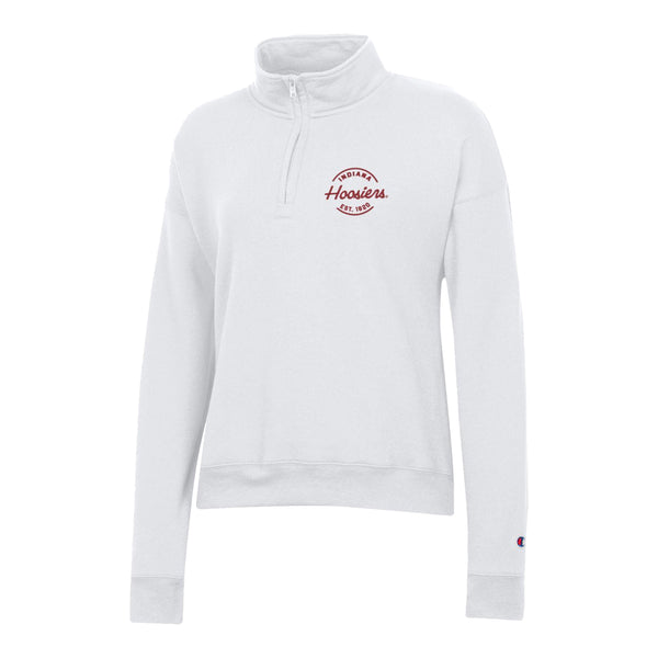 Ladies Indiana Hoosiers Powerblend® Embroidered White 1/4 Zip