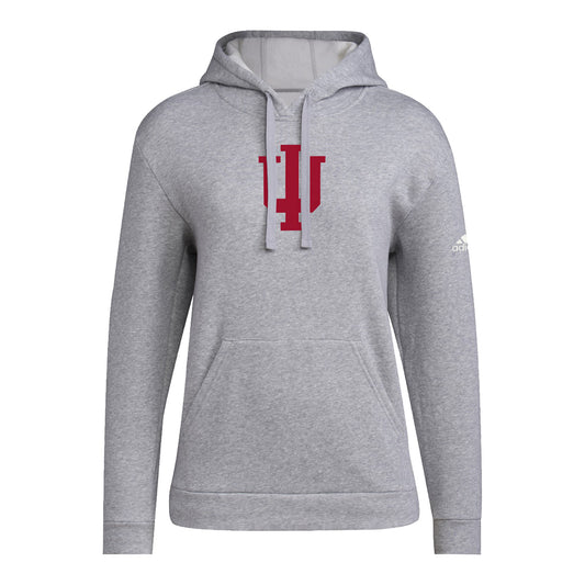 Ladies Indiana Hoosiers Adidas Locker Room Logo Fleece Grey Hooded Sweatshirt - Front View