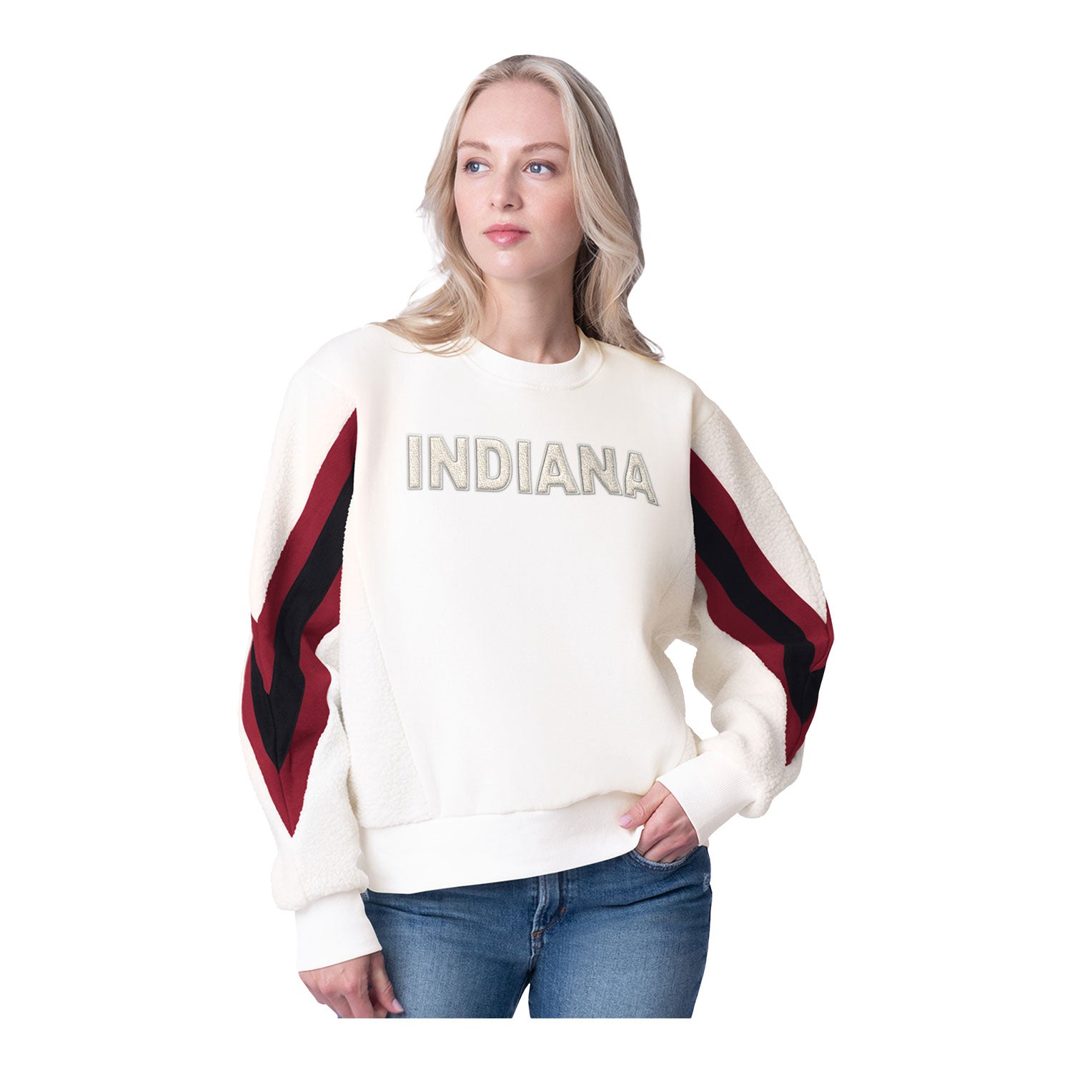 Ladies Indiana Hoosiers Sherpa Punk White Crewneck - Front View