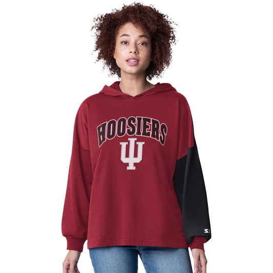 Ladies Indiana Hoosiers Power Move Hooded Crimson Sweatshirt - Front View