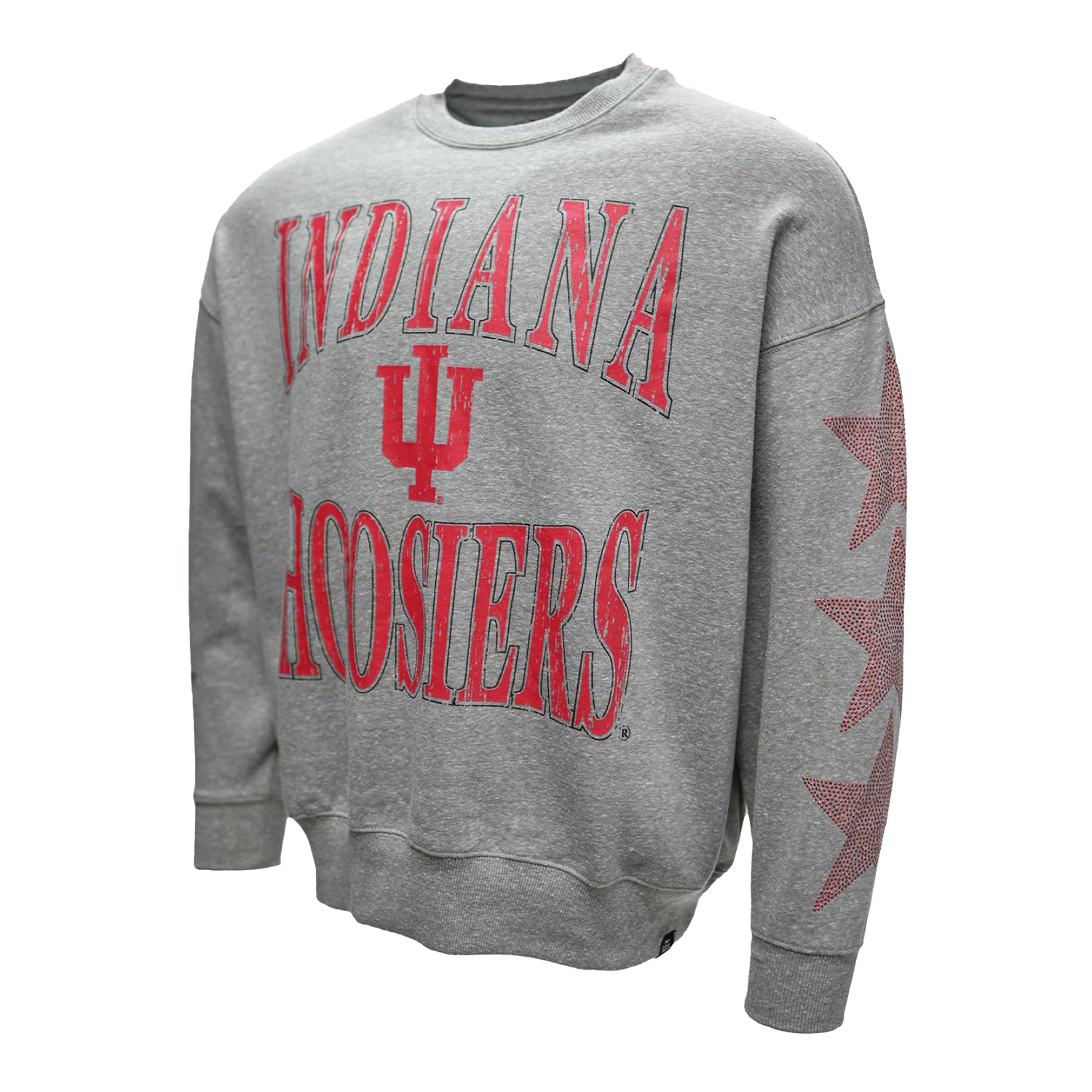 Indiana Hoosiers Ladies Wynn Star Sleeve Grey Crewneck - Front View