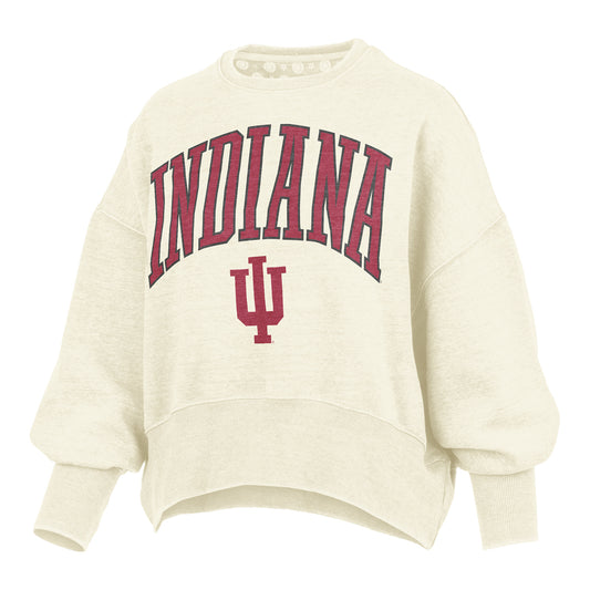 Ladies Indiana Hoosiers Youngstown Ivory Crewneck - Front View