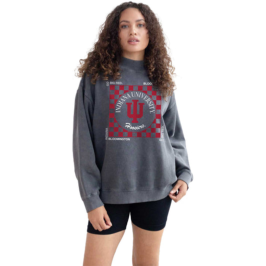 Ladies Indiana Hoosiers Corded Boxy Script Grey Crewneck - Front View