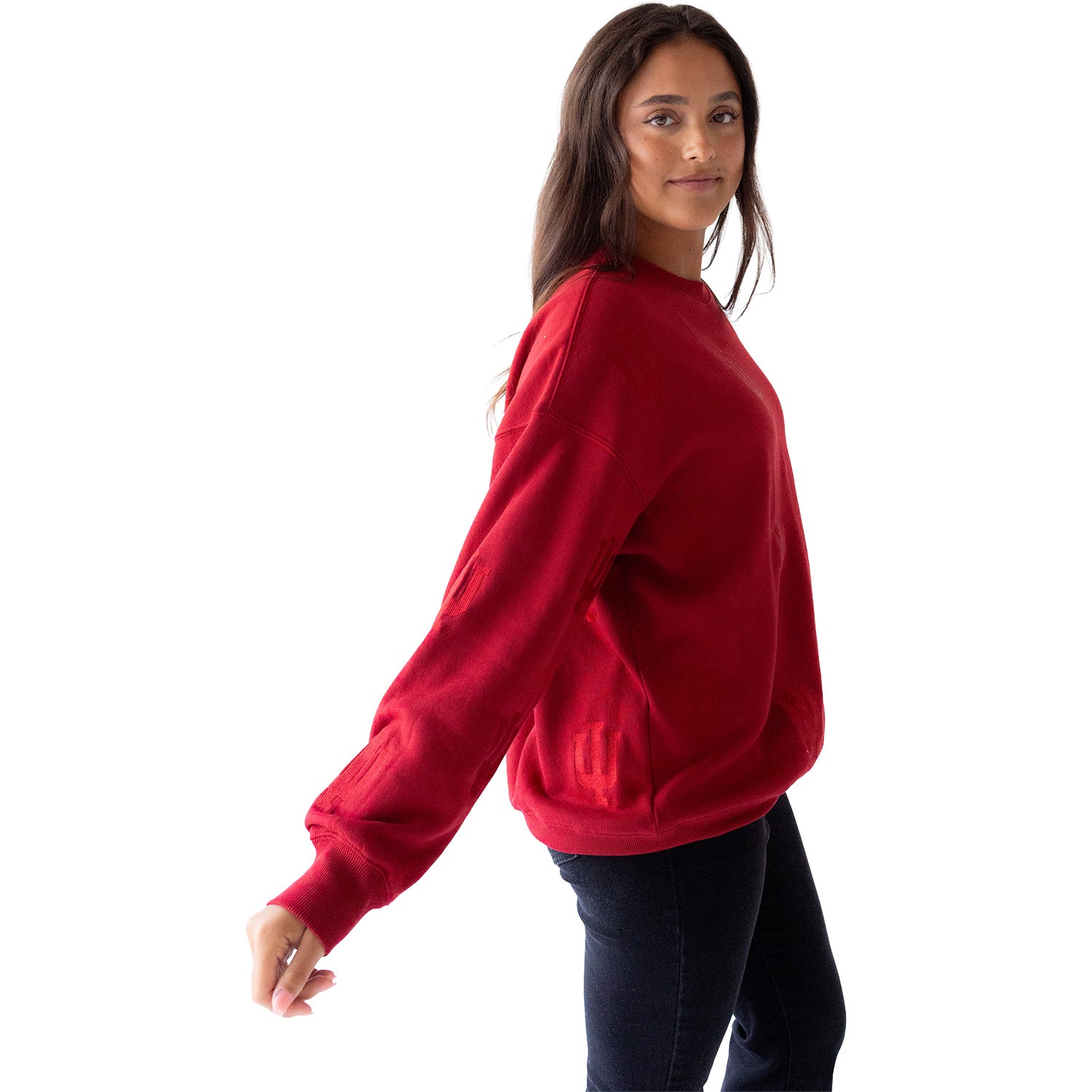 Indiana Hoosiers Ladies Ritter Repeating Crewneck Sweatshirt - Side View