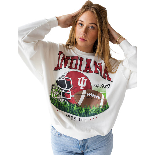 Indiana Hoosiers Ladies Malone Football Oversized Crewneck - Front View