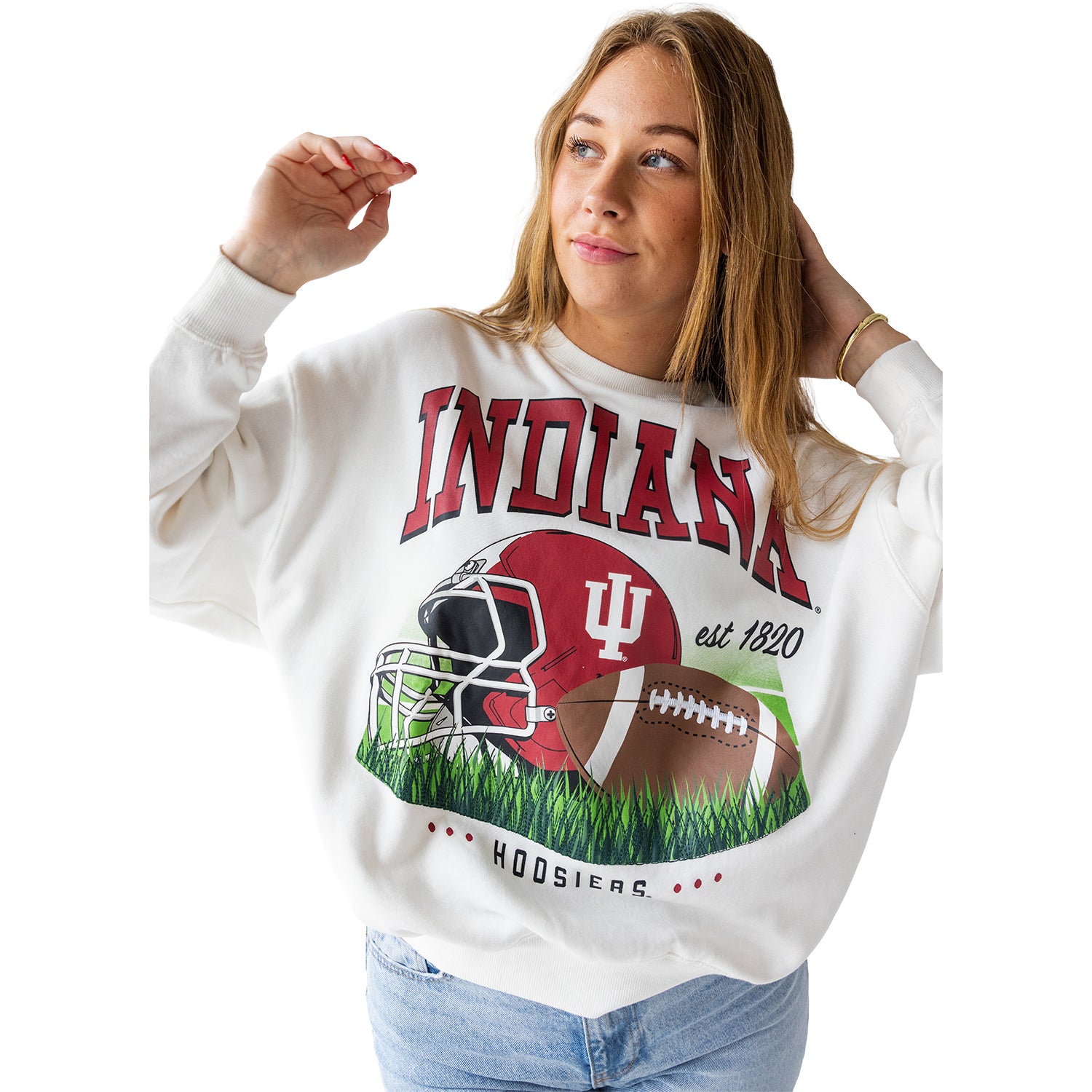 Indiana Hoosiers Ladies Malone Football Oversized Crewneck - Style View