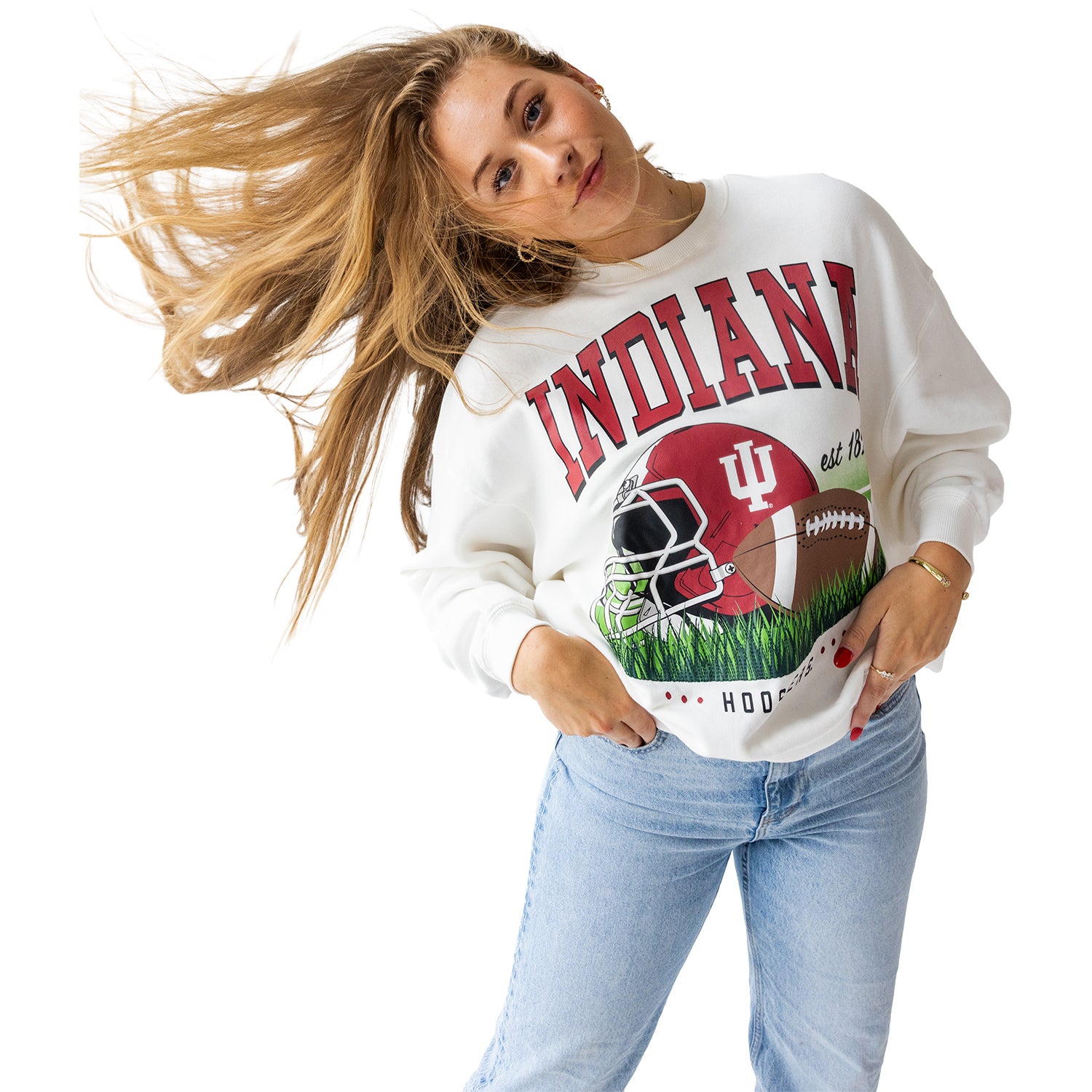 Indiana Hoosiers Ladies Malone Football Oversized Crewneck - Full View