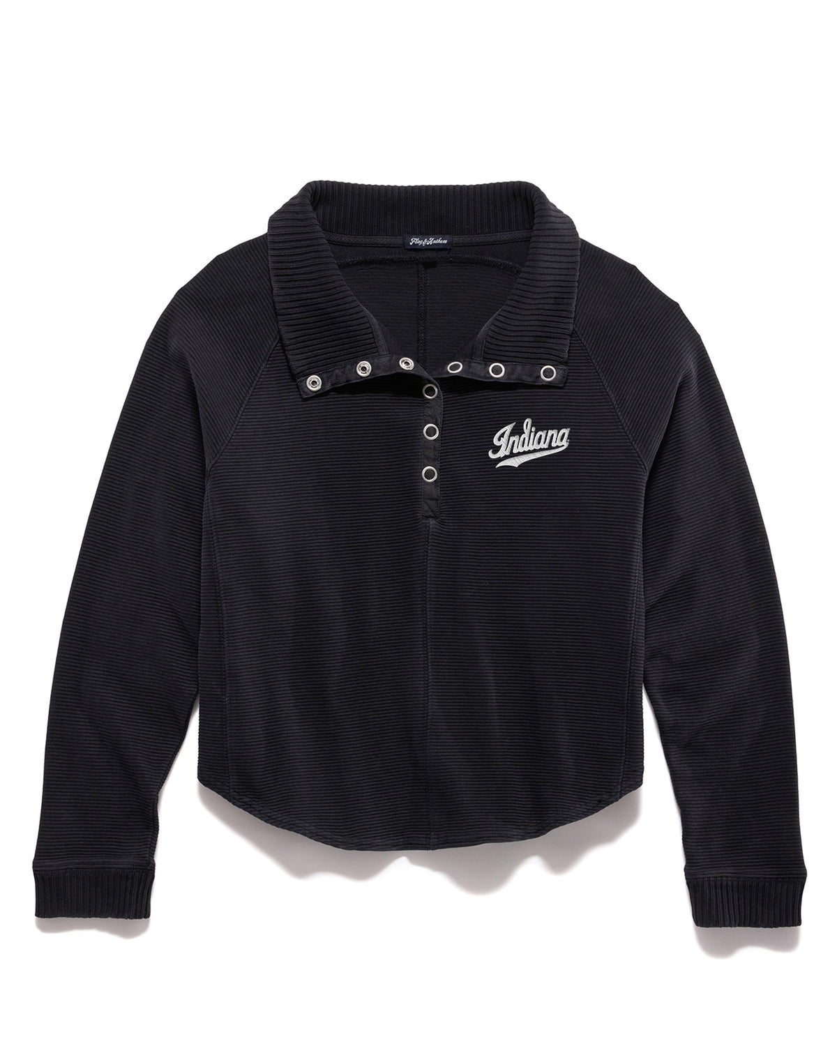 Indiana Hoosiers Flag & Anthem Ladies Adriana Snap Script Indiana Pullover – Black - Front View