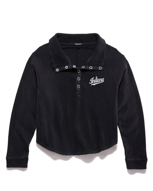 Indiana Hoosiers Flag & Anthem Ladies Adriana Snap Script Indiana Pullover – Black - Front View