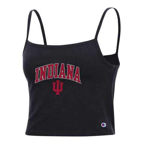 Ladies Indiana Hoosiers Fan Cropped Black Cami - Front View