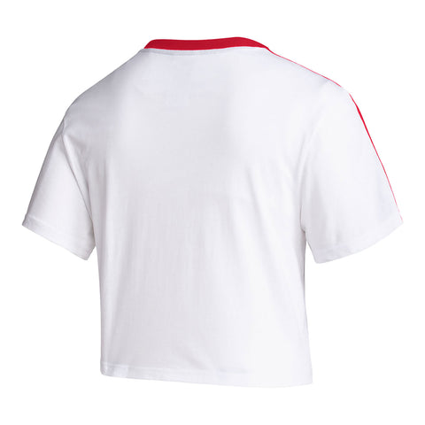 Ladies Indiana Hoosiers Adidas 3-Stripe Crop White T-Shirt - Back View