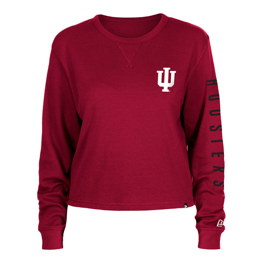 Ladies Indiana Hoosiers Long Sleeve Thermal Crop Crimson T-Shirt - Front View
