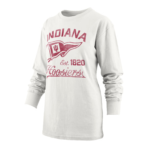 Ladies Indiana Hoosiers Pine Top Old Standard White Long Sleeve T-Shirt - Front View