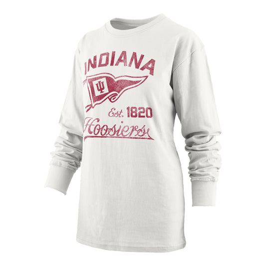 Ladies Indiana Hoosiers Pine Top Old Standard White Long Sleeve T-Shirt - Front View