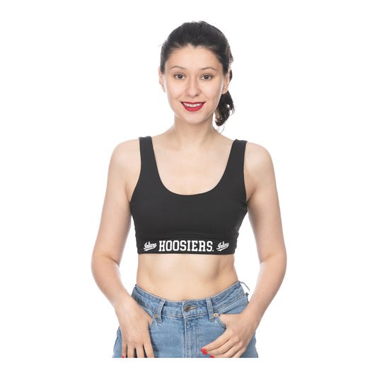Ladies Indiana Hoosiers Scoop Black Sports Bra - Front View