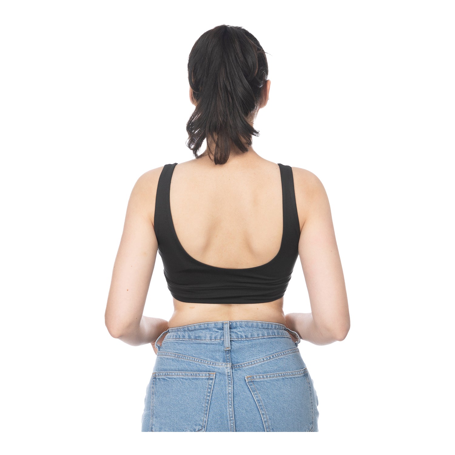 Ladies Indiana Hoosiers Scoop Black Sports Bra - Back View