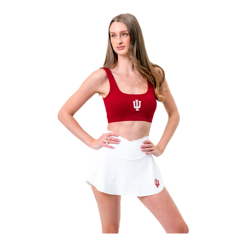 Ladies Indiana Hoosiers Ribbed Crimson Sports Bra - Front View