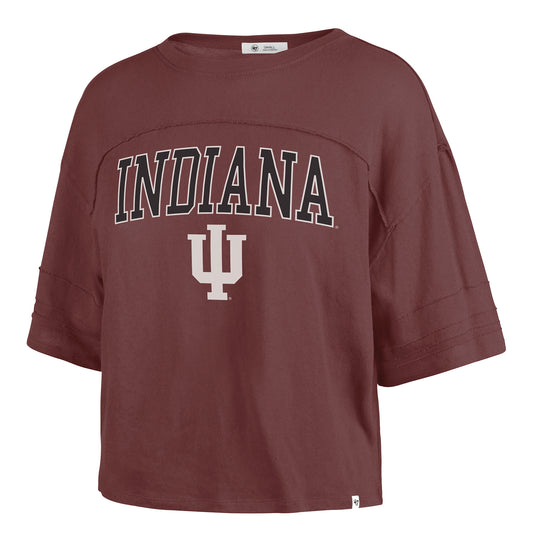 Ladies Indiana Hoosiers Riser Stevie Crop Crimson T-Shirt - Front View