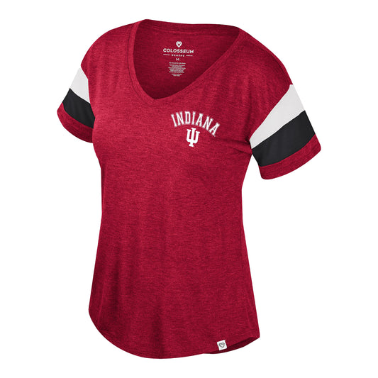 Ladies Indiana Hoosiers V-Neck Delacroix Crimson T-Shirt - Front View