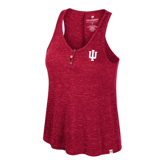 Ladies Indiana Hoosiers High Society Henley Crimson Tank Top - Front View