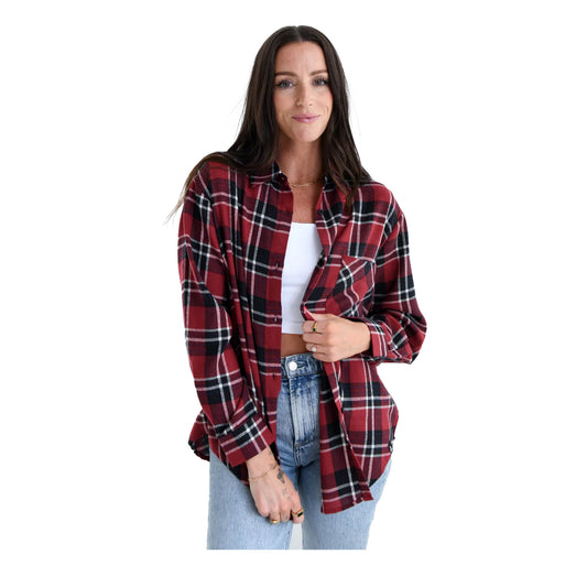 Ladies Indiana Hoosiers Oversized Flannel - Front View