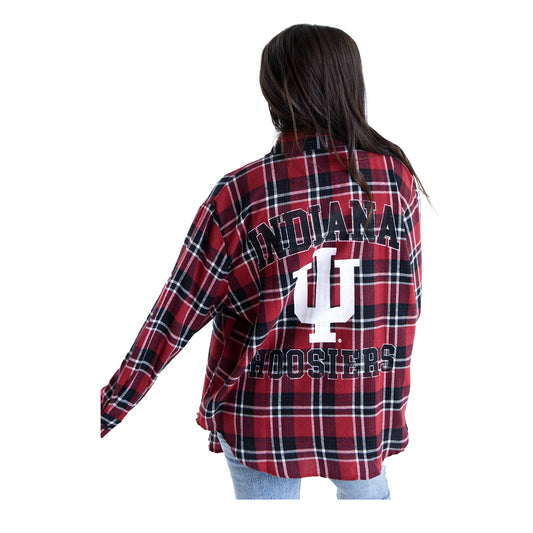 Ladies Indiana Hoosiers Oversized Flannel - Back View