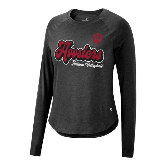 Ladies Indiana Hoosiers Volleyball Long Sleeve Black T-Shirt - Front View