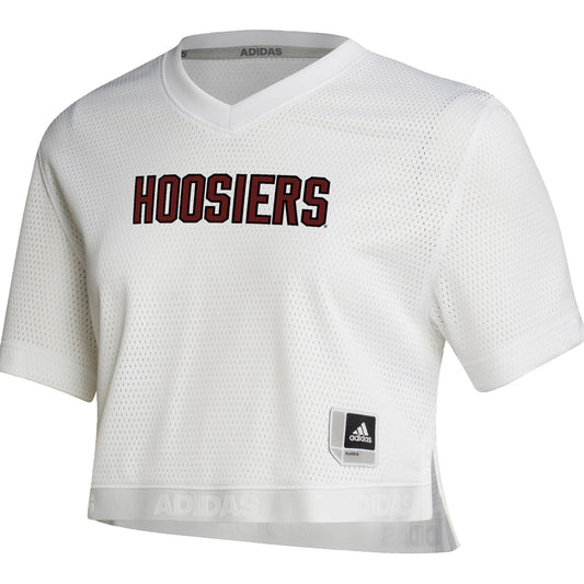 Ladies Indiana Hoosiers Adidas Crop White Jersey - Front View