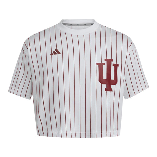 Indiana Hoosiers Ladies Pinstripe Cropped Jersey - Front View