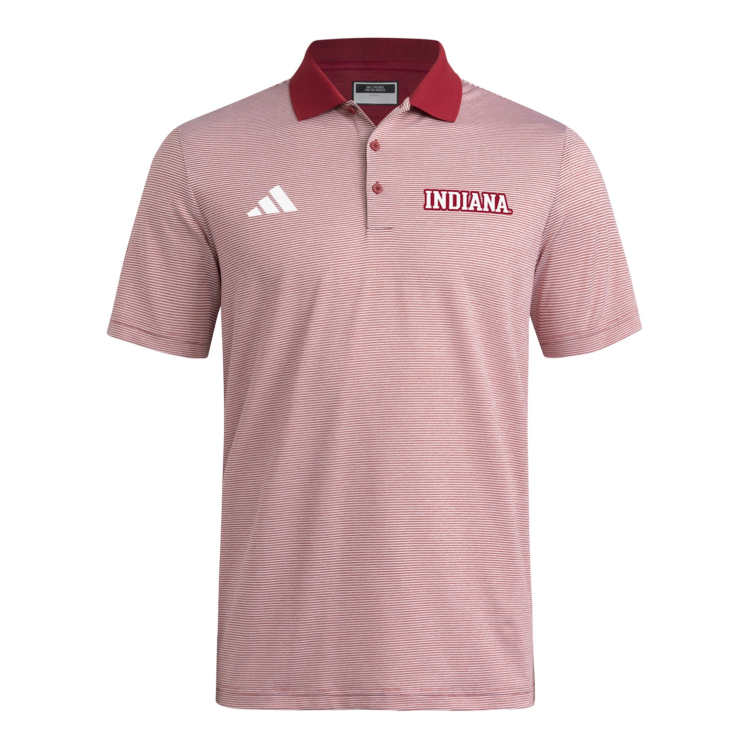 Indiana Hoosiers Adidas Striped Red and White Polo - Front View