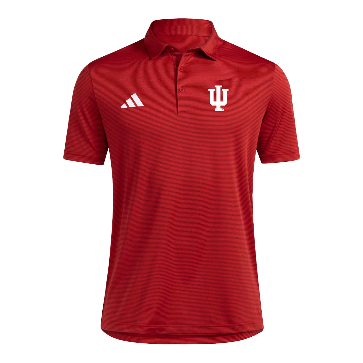 Indiana Hoosiers adidas Ultimate Stripe Performance Red Polo - Front View
