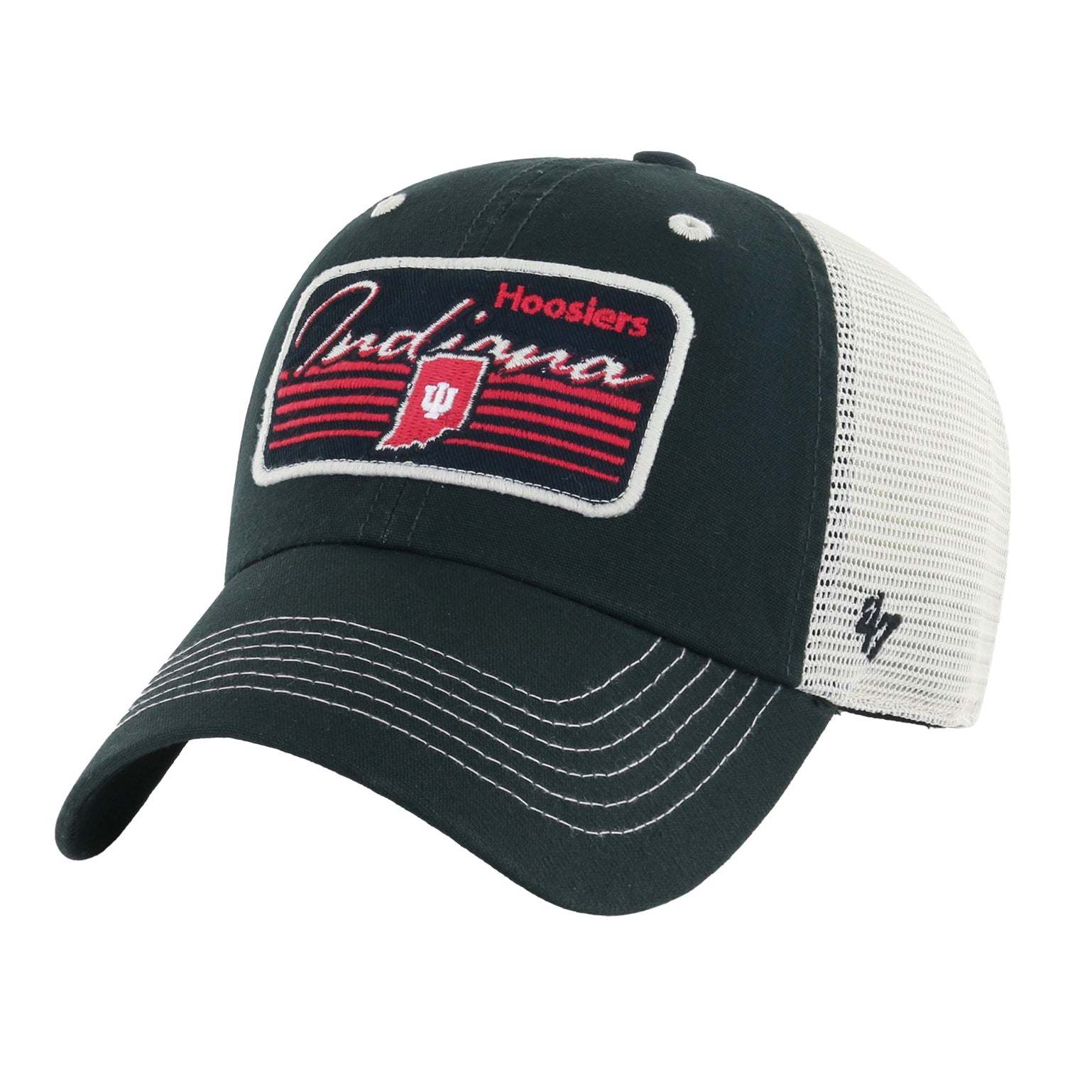 Indiana Hoosiers Five Point Mesh Black Adjustable Hat - Front View