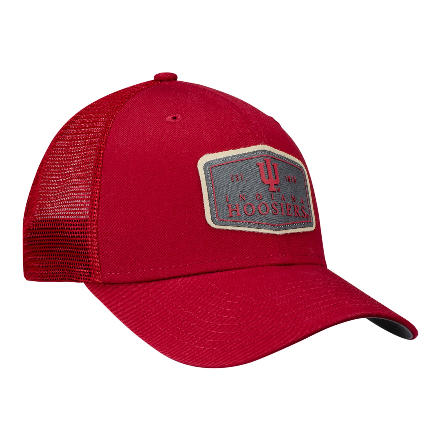 Indiana Hoosiers Labeled Crimson Snapback Trucker Hat - Front Right View