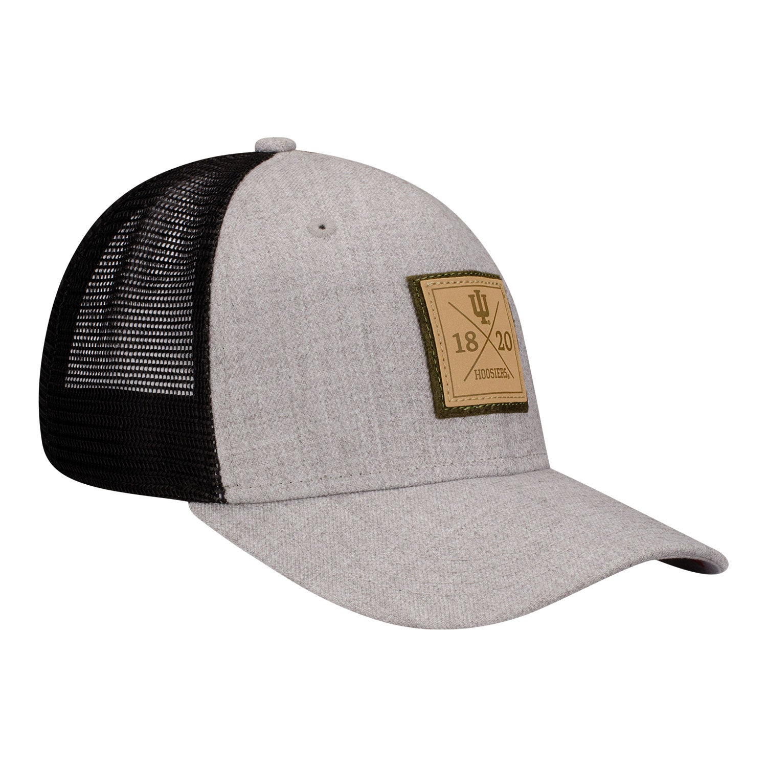 Indiana Hoosiers Patch Heather Grey Snapback Trucker Hat - Front Right View