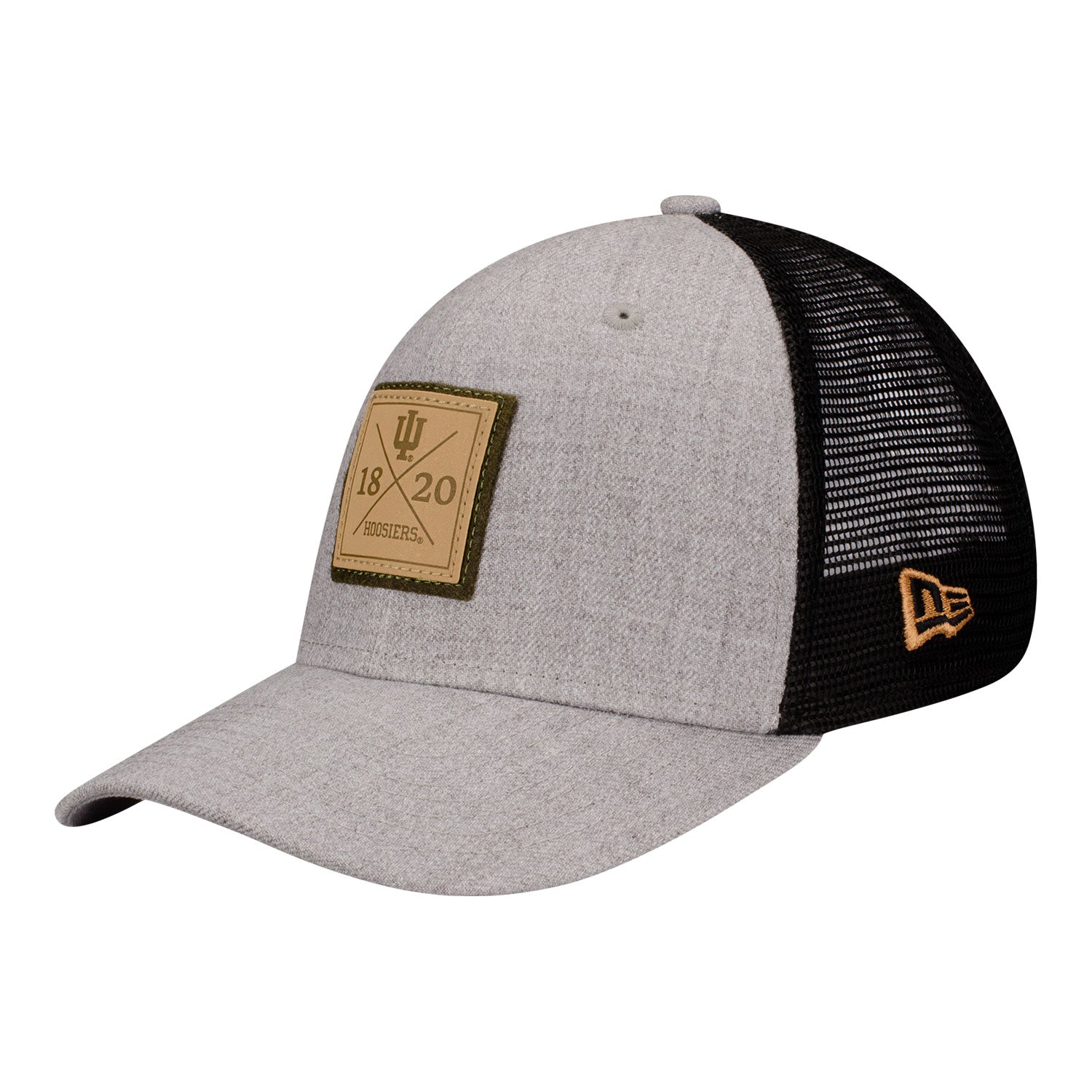 Indiana Hoosiers Patch Heather Grey Snapback Trucker Hat - Front Left View