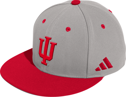 Indiana Hoosiers 2-Tone Fitted Grey and Red Logo Hat - Front View
