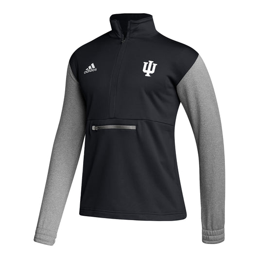 Indiana Hoosiers Adidas Team Issue Primary 1/4 Zip Black Jacket - Front View