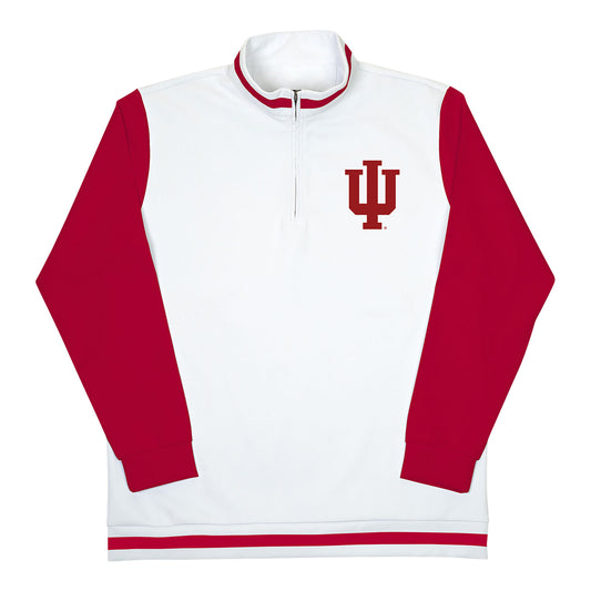 Indiana Hoosiers Sublimated Color Block 1/4 Zip White Jacket - Front View