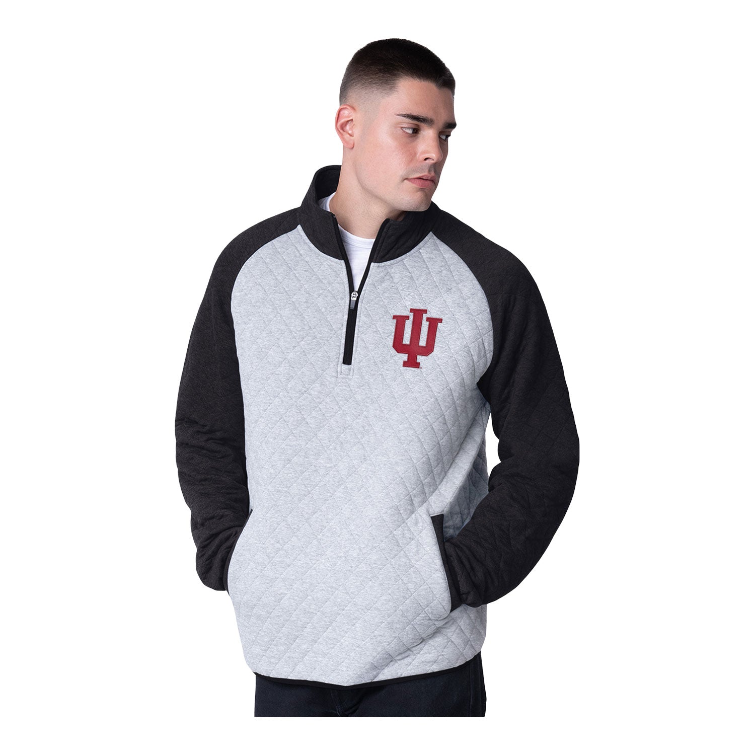 Indiana Hoosiers Slugger 1/4 Zip Grey and Black Jacket - Front View